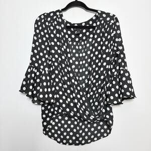INC International Concepts Polka Dot Blouse Black White Sheer Medium
